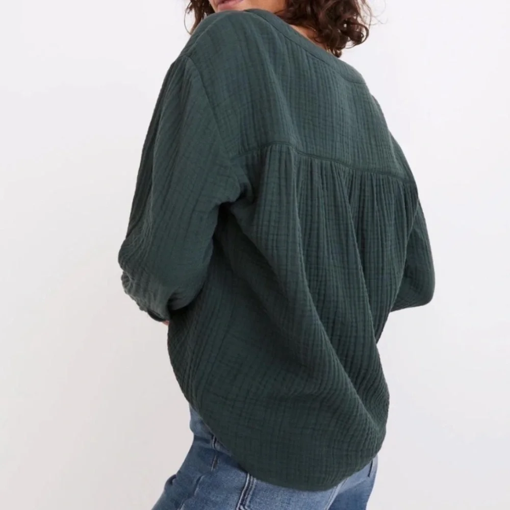 Madewell Dark Green Button-Up Blouse - Picture 2 of 10